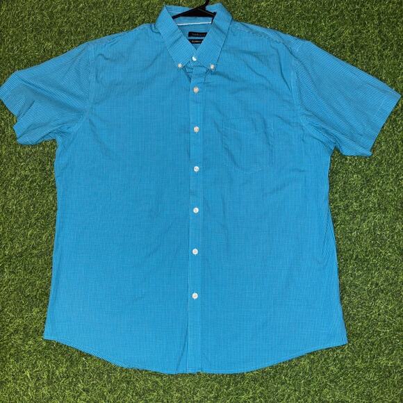 Men's Blue/White Checkered Van Heusen Polo Dress Shirt - Picture 1 of 4